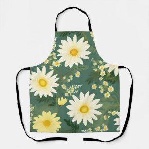 Romantic Daisies On Green Apron