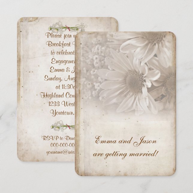 Romantic Daisy Engagement Party invite (Front/Back)