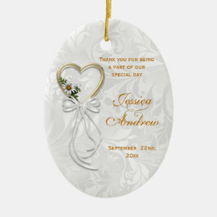 Romantic Daisy, Gold Heart & White Ribbon Ceramic Tree Decoration