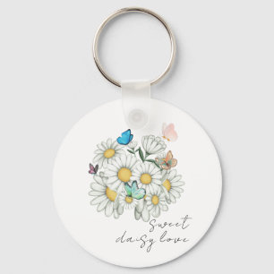 Romantic Daisy Wildflower Floral Round Keychain