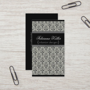 Romantic Damask Business Card, Black and White Card