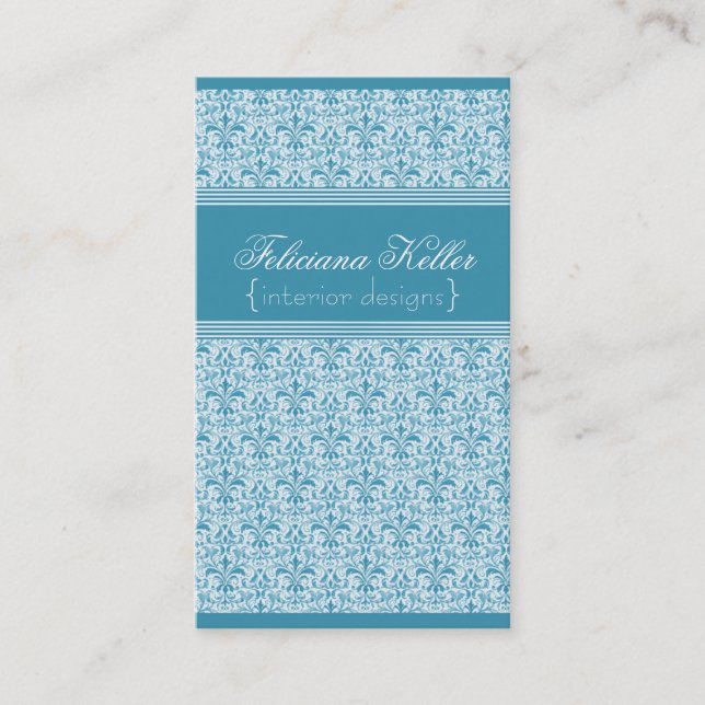 Romantic Damask Business Card, Light Blue Card (Front)