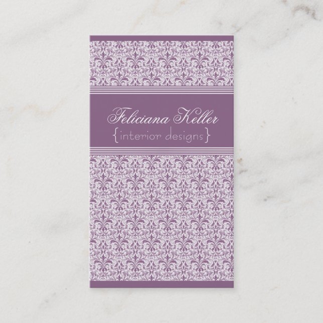 Romantic Damask Business Card, Lilac Business Card (Front)