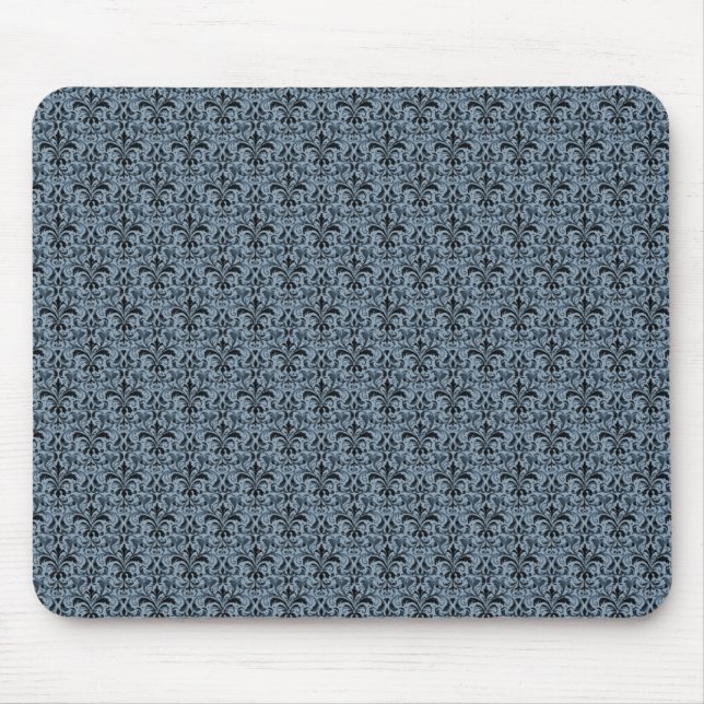 Romantic Damask Mousepad, Blue Mouse Mat (Front)