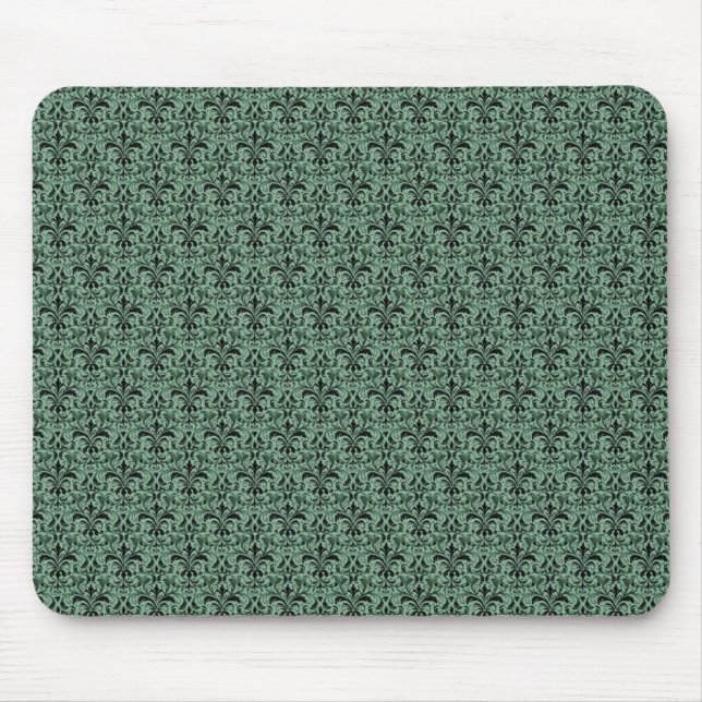 Romantic Damask Mousepad, Clover Green Mouse Mat (Front)
