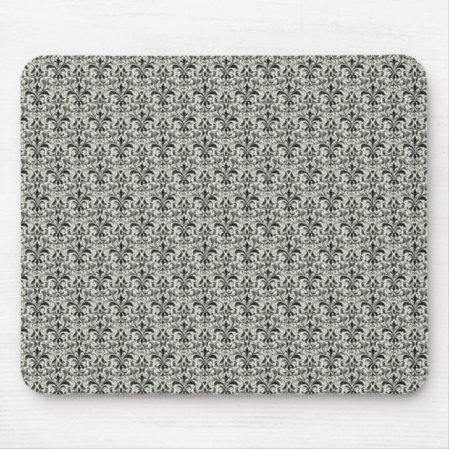 Romantic Damask Mousepad, Gray Mouse Mat (Front)