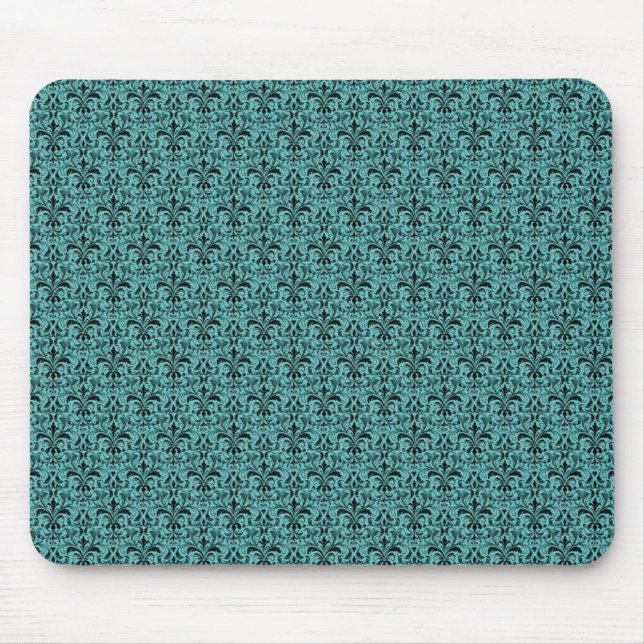 Romantic Damask Mousepad, Teal Mouse Mat (Front)