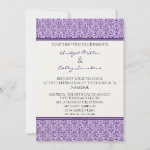 Romantic Damask Wedding Invite, Eggplant Invitation