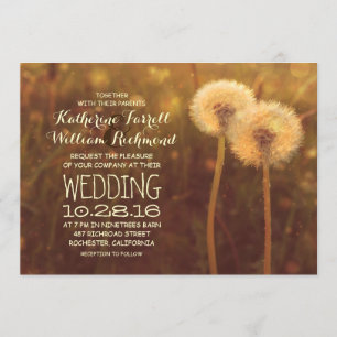romantic dandelion couple rustic wedding invite