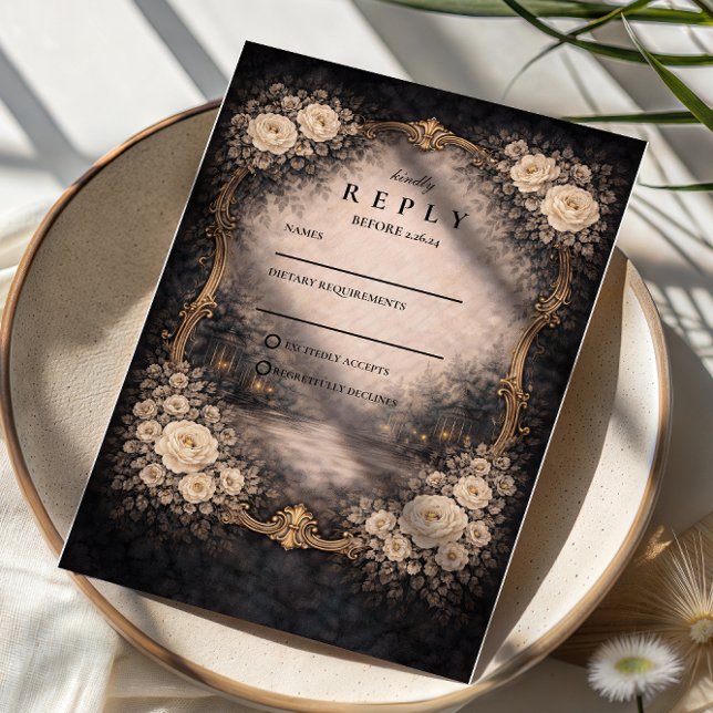 Romantic Dark Baroque Wedding RSVP Card (Creator Uploaded)