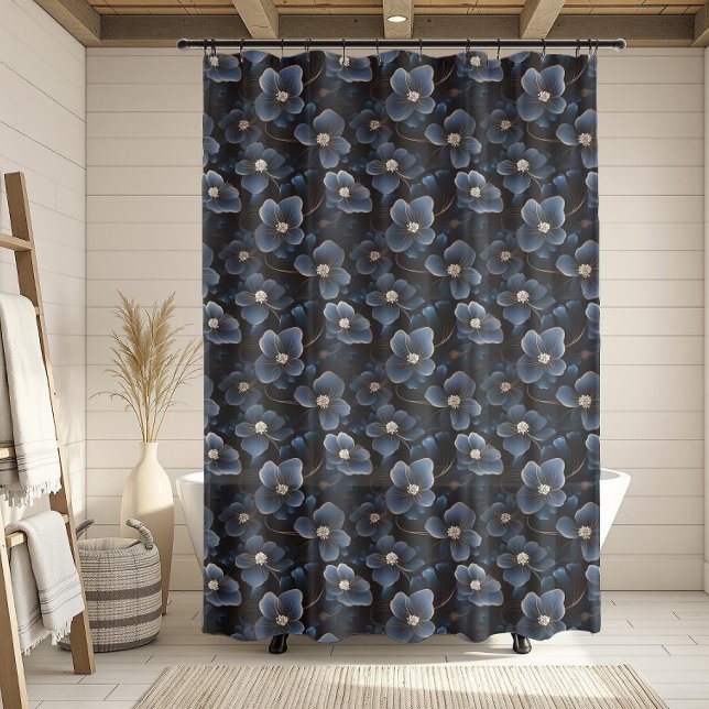 Romantic Dark Blue Floral Seamless Pattern Shower Curtain (Romantic Dark Blue Floral Seamless Pattern Shower Curtain)