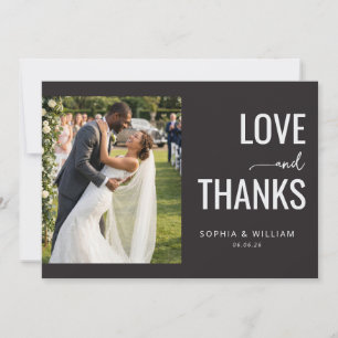 Romantic Dark Brown Minimalist Photo Thank You Card