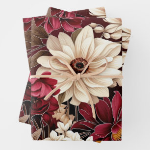 Romantic Dark Floral for Autumn Wrapping Paper Sheet