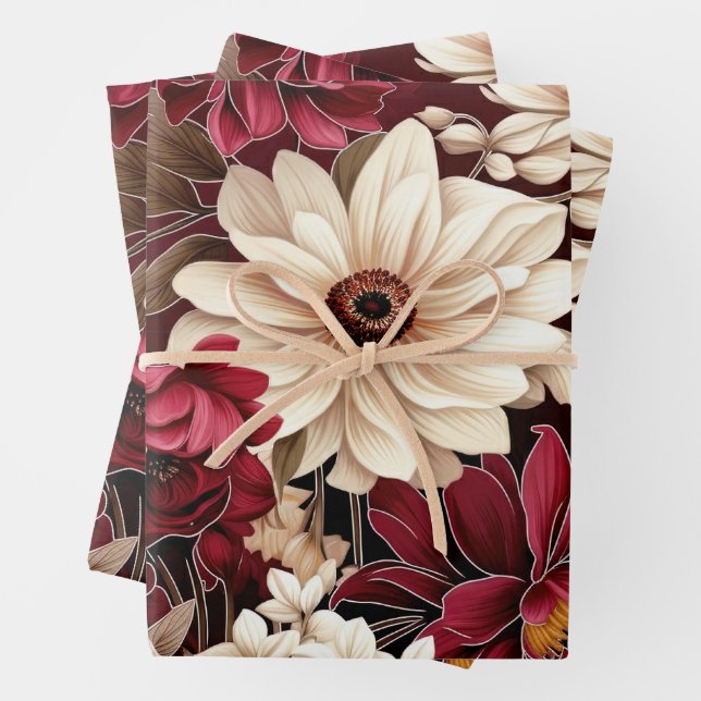 Romantic Dark Floral for Autumn Wrapping Paper Sheet (In situ)