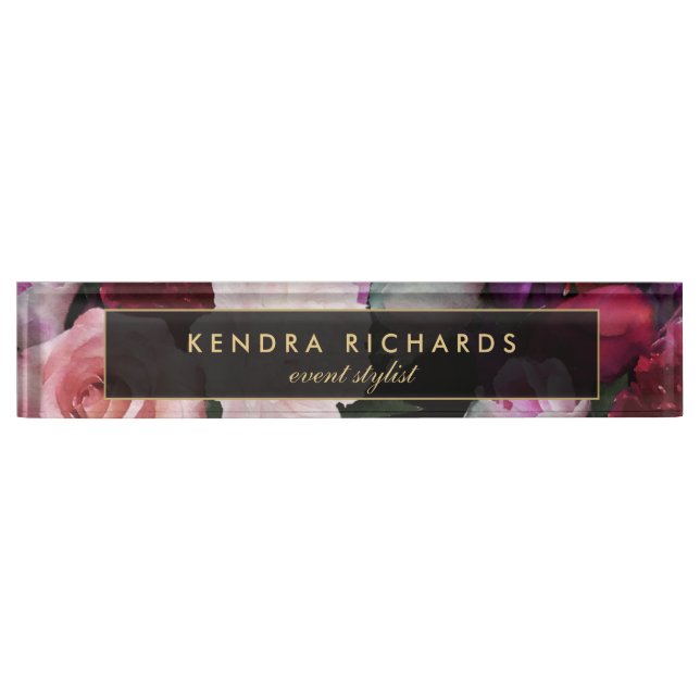 Romantic Dark Florals Nameplate (Front)