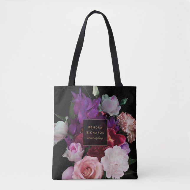Romantic Dark Florals Personalised Tote Bag (Front)