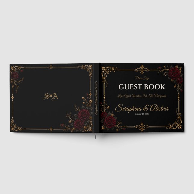 Romantic Dark Gothic Rose Wedding Guest Book (Full)