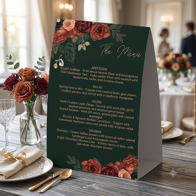 Romantic Dark Green Floral Menu ,Wedding Menu  (Creator Uploaded)