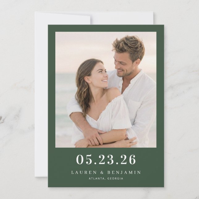 Romantic Dark Green Photo Save The Date (Front)