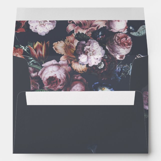 Romantic Dark Moody Vintage Floral Painting Envelope (Back (Bottom))
