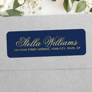 Romantic dark navy blue calligraphy script address