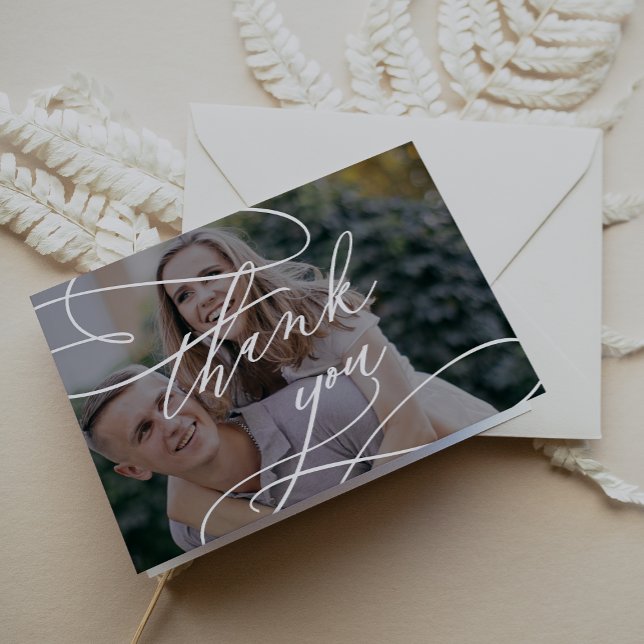 Romantic Dark Photo Overlay Wedding Thank You Card (Creator Uploaded)