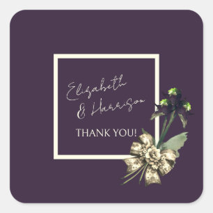 Romantic Dark Plum Ivory Script Wedding Thank You Square Sticker