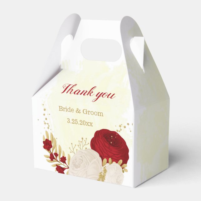 Romantic dark red & white flowers favour box (Front Side)