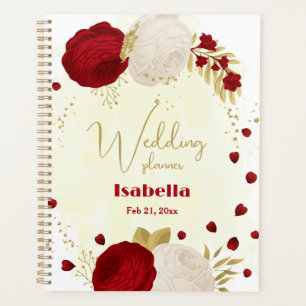 Romantic dark red & white flowers planner