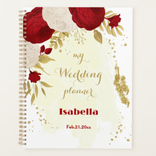 Romantic dark red & white flowers planner