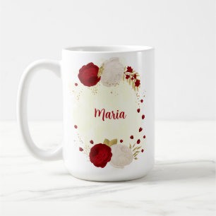 Romantic dark red & white flowers wedding coffee mug