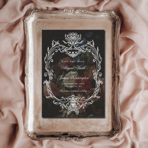 Romantic Dark Vintage Flowers Painting Wedding Save The Date