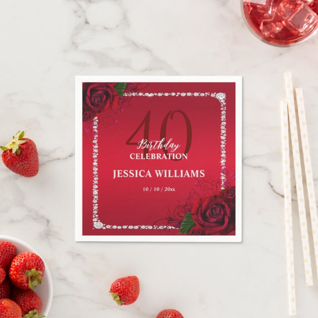 Romantic Decorative Roses Birthday Party Napkin (Insitu)