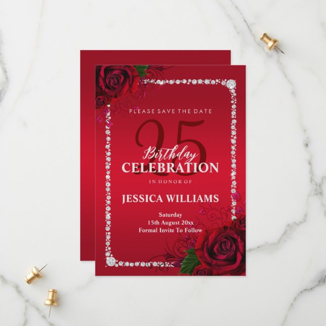 Romantic Decorative Roses Birthday Party Save The Date (Front/Back In Situ)