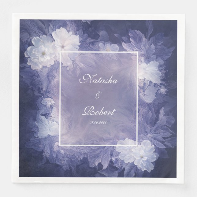 Romantic Deep Lavender Floral Wedding Napkins (Front)