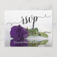 Romantic Deep Purple Reflecting Rose Wedding RSVP