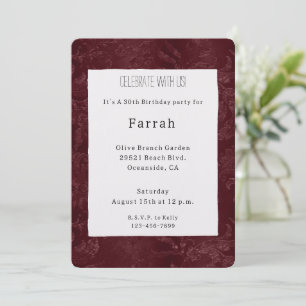 Romantic Deep Red Burgundy Floral Birthday   Invitation