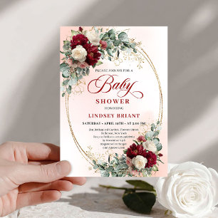 Romantic Deep Red Peony Baby Shower Invitation
