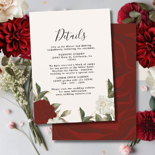 Romantic deep red rose floral Wedding details Enclosure Card
