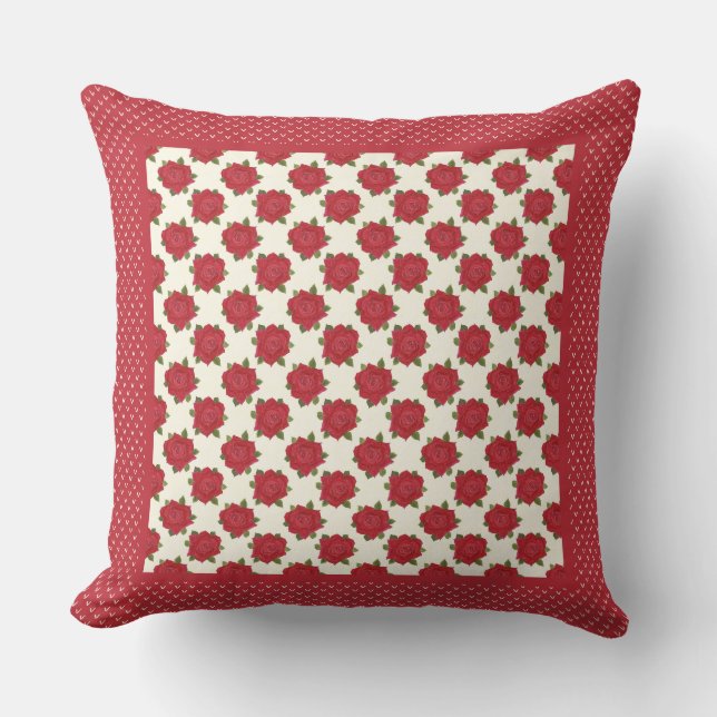Romantic Deep Red Roses on Ivory Background Cushion (Front)