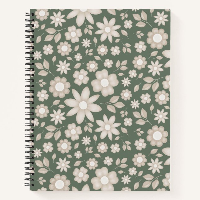 Romantic Deep Sage Watercolor Floral Botanical Notebook (Front)