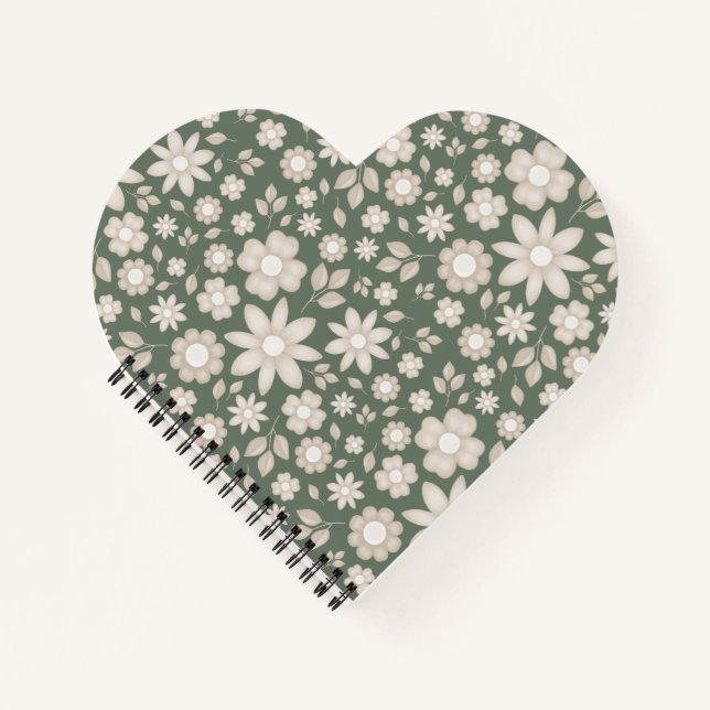 Romantic Deep Sage Watercolor Floral Botanical Notebook (Front)