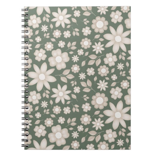 Romantic Deep Sage Watercolor Floral Botanical Notebook (Front)