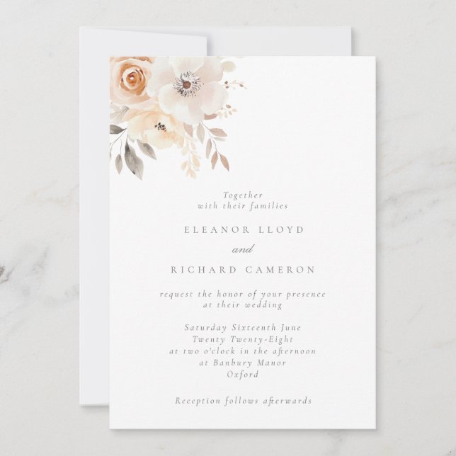 Romantic Delicate Blush Floral Wreath Wedding Invitation (Front)
