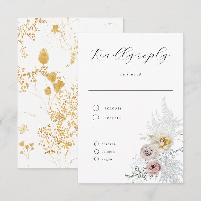 Romantic Delicate Floral Calligraphy Wedding RSVP Card (Front/Back)