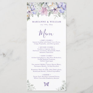 Romantic Delicate Floral Lavender Wedding Dinner Menu