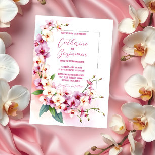 Romantic Delicate Pink and White Orchids Wedding Invitation