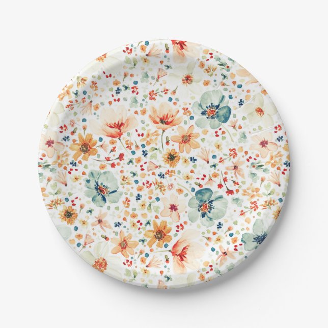 Romantic Delicate Watercolor Flowers Garden Party Paper Plate (Front)