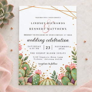 Romantic Desert Blooms Boho Cactus Floral Wedding Invitation