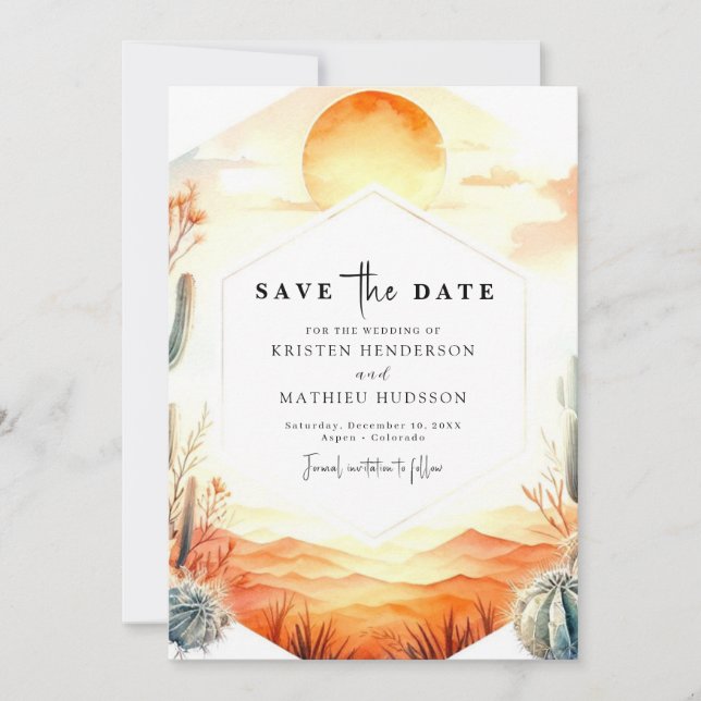 Romantic Desert Cactus Wedding Save The Date (Front)